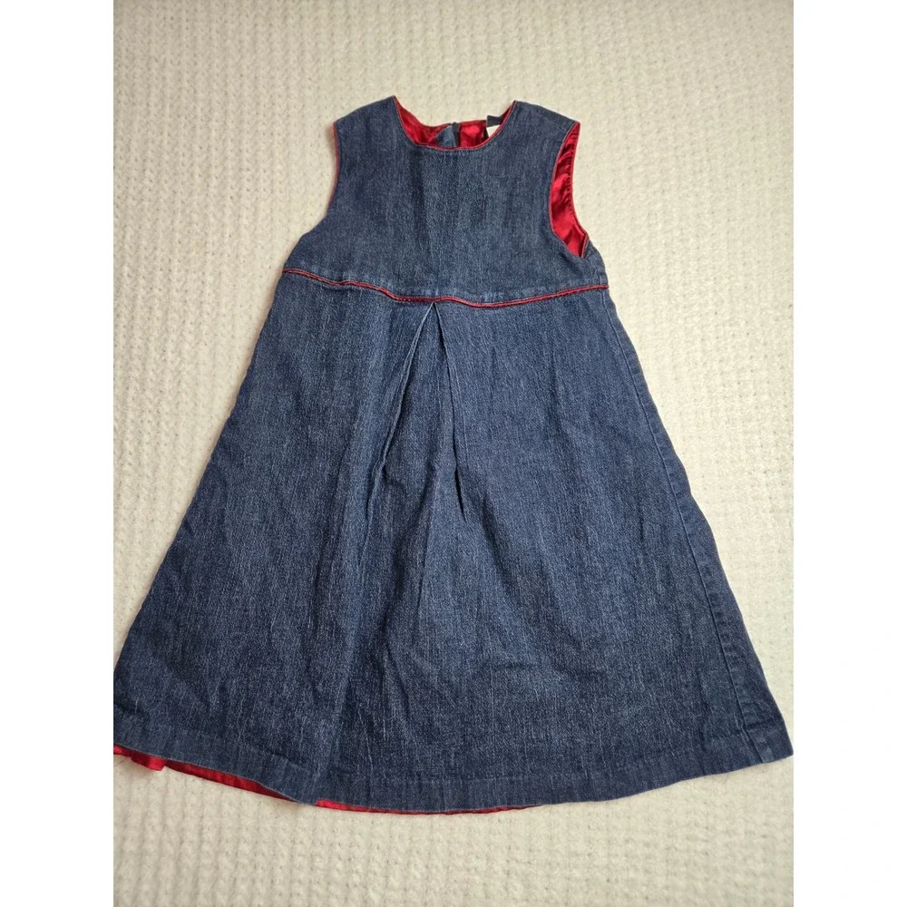 Vintage Baby Gap Toddler Girls Blue Denim Jumper Dress Red Satin Lining  5 Years